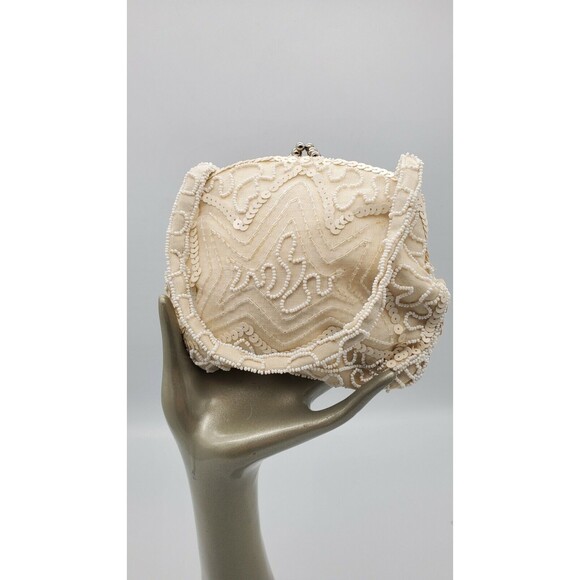 Vintage Walborg Hand Beaded Clutch Made in Belgium Cream & White Exquisite - Picture 4 of 12